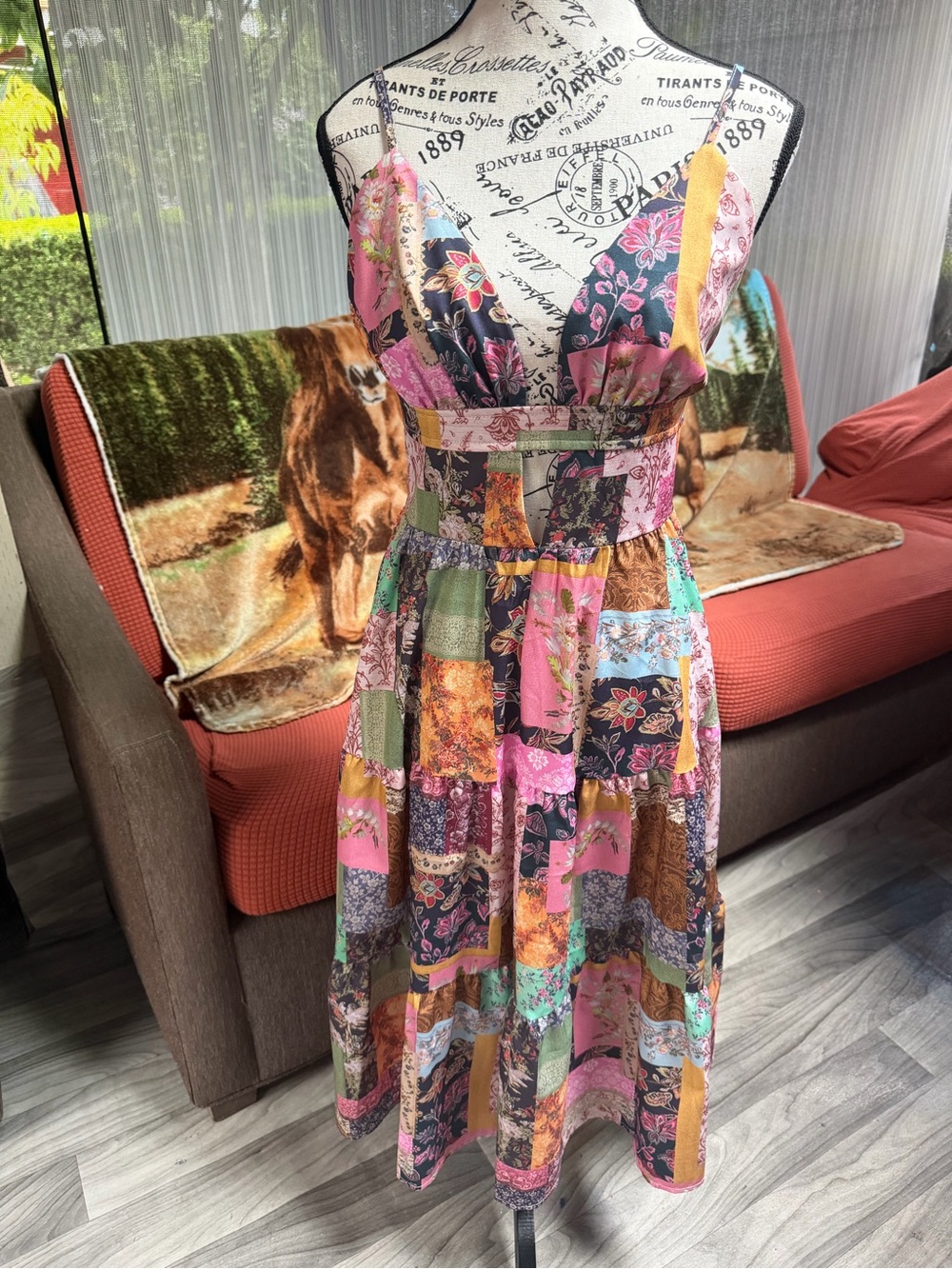 SHEIN Patchwork Floral Tiered Sundress - Pink Multi